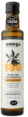 Omega Pressery Premium Extra Virgin Macadamia Oil for Cooking - 250ml | Cold Pressed, Unblended |100% Natural & Pure Macadamia Cooking Oil |1-star Great Taste Award