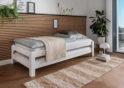 Main Möbel Stapelbett 90x200 2er Set Massivholz Buche weiß lackiert massiv