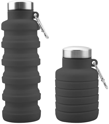 Rumyve Silicone Water Bottle,Collapsible Portable Travel Bottle,Leakproof Sports Bottles Outdoor Accessories for Hiking Camping Running(Grey)