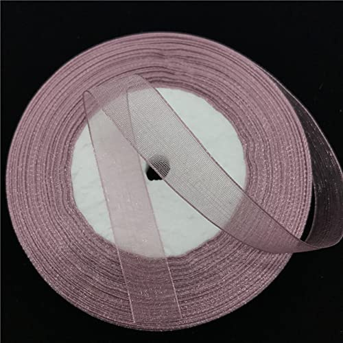 Sömnadsband, band, sömnadsband, satinband, 50 yards 10 mm organzaband for handgjorda bågehantverk bröllop juldekoration Gör-det-själv-kort Presentförpackning (färg: ljusrosa) (Size : Mauve)