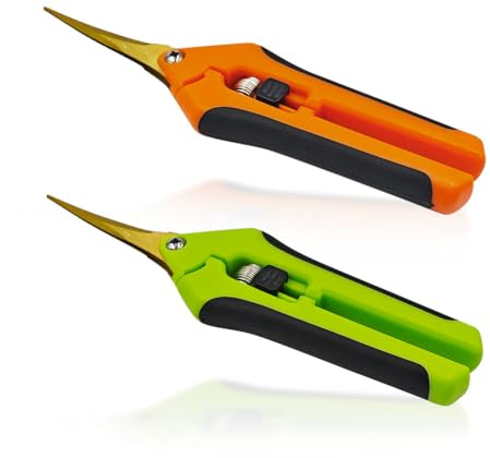 SHUNCHG 2 Piezas Tijeras para Plantas,Tijeras de Poda con Hojas Curvas Recubiertas de Titanio con Mango de Seguridad para Jardín, Bonsai, Flor,Recogida, Tijeras de Rosas
