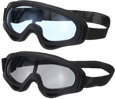 PATIKIL Gafas de Motocross, 2 Pcs Gafas de Moto Gafas de ATV Gafas de Esquí Gafas de Casco de Carreras a Prueba de Viento para Montañismo Paracaidismo Esquí, Negro con Lentes Azul/Gris