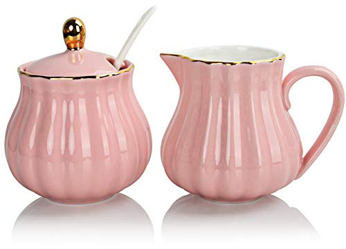 Sweejar Home Royal Ceramic Sugar and Creamer Set, 3 Piece Set with Cream Pitcher, Sugar Bowl