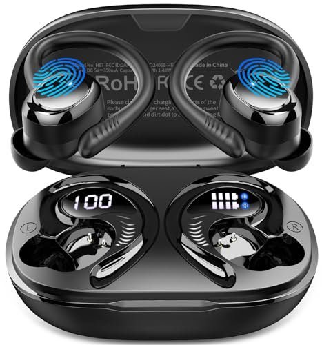 Bluetooth 5.4 Kopfhörer Sport, 2025 In Ear Kopfhörer Kabellos Bluetooth mit Hi-Fi Stereo, 50Std Noise Cancelling Earbuds/4 ENC Mic, Sportkopfhörer Over-Ear mit Ohrhaken, IP7 Wasserdicht Ohrhörer/USB-C