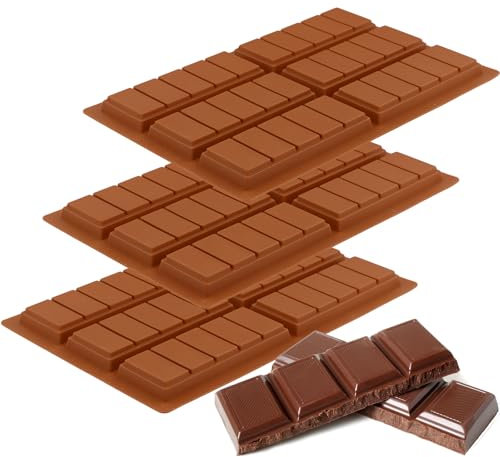 Amexo Stampi Silicone Cioccolatini, 3 Pezzi Stampini Cioccolatini Antiaderente senza BPA, Stampo per Tavoletta di Cioccolato Rettangolare, Fai Da Te Stampo per Torrone Gelatina Caramelle