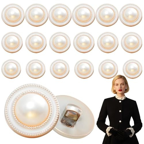 18Pcs Pearl Buttons for Clothes, Decorative Pearl Buttons for Sewing, 18/21/25mm White Faux Pearls Rhinestone Button, Decorative Round Pearls Button with Shank for Dresses, Shirts, DIY Crafts