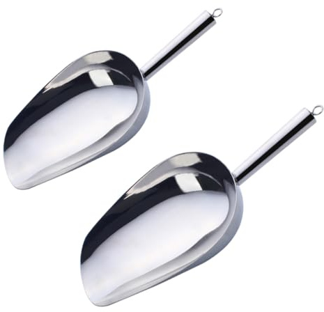 Gatuida 2 piezas Pala de Hielo y Cuchara de Acero Inoxidable Resistente y Fácil de Limpiar para Cocina Bar Cereales y Cubitos Diseño Ergonómico Antióxido Duradera