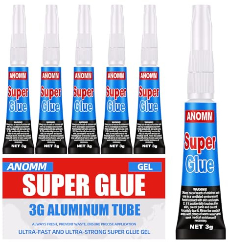ANOMM 6 x 3 g superlim extra starkt, universellt gellim superlim | Transparent och sömlös, förhindrar munstycksförstoppning, superlim för plast, gummi, läder, metall, keramik och glas