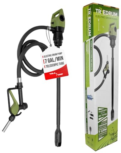 TERA PUMP TREDRUMT Electric Fuel Pump for 55 Gallon to 275 Gallon IBC Totes - 20V Electric Drum Pump for DEF, Diesel, Kerosene, Antifreeze, Agricultural Chemicals (Portable Power Options Available)