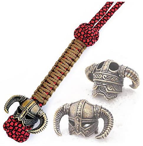 CooB EDC Paracord Knife Lanyard with Solid Metal Paracord Bead Pendant Dragonborn Helmet Warrior. Keychain Knives Lanyards (Bronze)