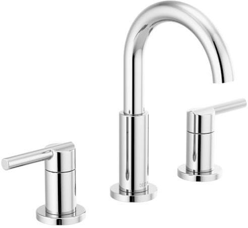 Delta Faucet Nicoli Widespread Bathroom Faucet Chrome, Bathroom Faucet 3 Hole, Bathroom Sink Faucet, Drain Assembly, Chrome 35749LF