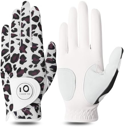 Golf Gloves Women Left Hand Right Cabretta Leather with Ball Marker Full Finger/Nail Colors Value Pack, Ladies Golf Glove Fashion Weathersof for Perfect Swing (Leopard Full Finger,S-Worn on Left Hand)