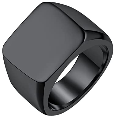 FindChic Anillo de Sello Hombre Color Negro, Pinky Ring Anillo Menique Declaracion Punk Rock Hip Hop