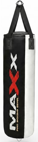 Maxx Black and White 3ft 4ft 5ft 6ft Filled Hanging Boxing Punch Bag Set Heavy Punching bag (BAG + CHAIN, 5FT)
