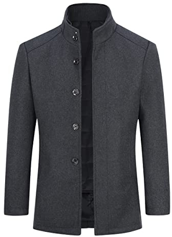 Sliktaa Mens Wool Coat Thick Trench Coat Stand Collar Warm Jacket Coats Winter Overcoat(1*Jacket+1*Gilet),Grey,3XL