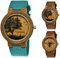 Holzwerk Germany Handgefertigte Designer Damen-Uhr Herren-Uhr Öko Natur Holz-Uhr Leder Armband-Uhr Save The Trees Analog Klassisch Quarz-Uhr Braun Baum Natur Motiv Limitiert (Baum.türkis.braun.,)