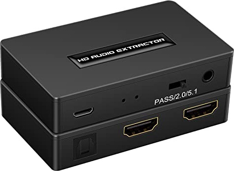 Wiistar HDMI ljudextraktor ljudkonverterare adapter splitter 1080P HDMI till HDMI med optisk Toslink SPDIF + 3,5 mm ljudutgång kompatibel med PS4 Fire Stick Blu-ray-spelare