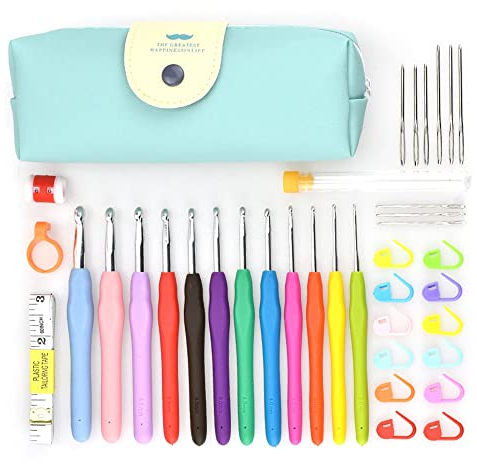 YINVA Häkelnadel Set 41pcs Häkel Set, Häkelnadeln Stricken Nadeln Kit Bunte Ergonomische Soft Gummi Comfort Grip, Häkelhaken Set mit Tragbaren Tasche