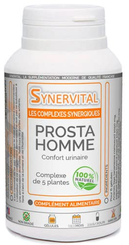 Prosta Homme Synervital - 120 gélules de 300mg - Complexe de plantes pour la Prostate, le confort urinaire - Sabal, Courge, Epilobe, Pygeum, Ortie - Complément alimentaire - Fabriqué en France