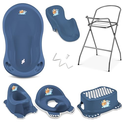 Babybadkar med stativ 7-set TÜV Rheinland godkänd - Babybadkar + Babybadstol + Stativ + Avlopp + Potta + Pall + WC-sits för barn