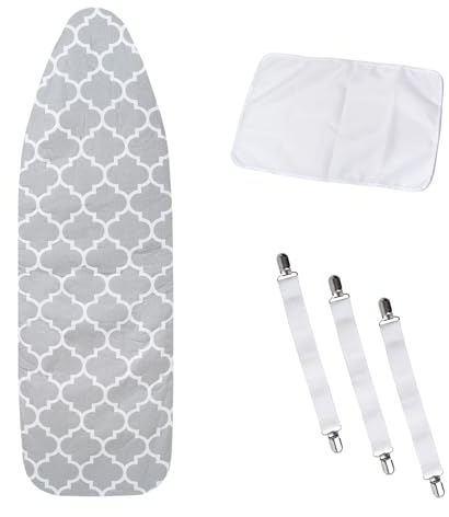 House of Luxx Iron Board Cover Extra Padded Super Soft 3 layers for Faster Ironing Fits all Standard Ironing Boards upto 125cm - 38cm Elasticated Pull on Cover (Grey)