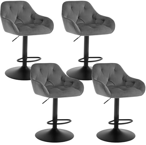 WOLTU Set med 4 barstolar, barstol, höj- och sänkbar, svängbar stol, sammetsöverdrag, hocker med armstöd och fotstöd, fabrikshockare, bar, te, presentbord, metall