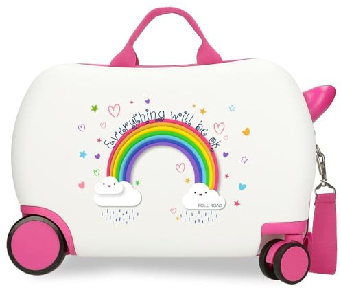 ROLL ROAD Everything is Ok Valigia per bambini Bianco 45 x 31 x 20 cm Rigida ABS 24,6 L 1,8 kg 4 ruote Bagagli a mano, bianco, Valigia per bambini