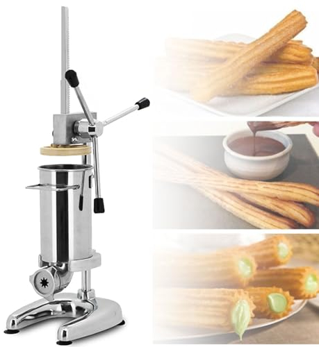 Máquina para hacer churros manual, comercial 2L 3L Manual Español Donut Churrera Churro Maker Machine con 5 tipos de moldes, Máquina para hacer churros española vertical de acero inoxidable,2L