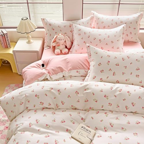 Covebett Biancheria da letto 140 x 200 cm, colore bianco, motivo botanico, set double-face, copripiumino e federa 70 x 90 cm