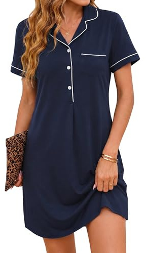 Jahetuul Camicia da Notte Donna Cotone Manica Corta con Bottoni Davanti