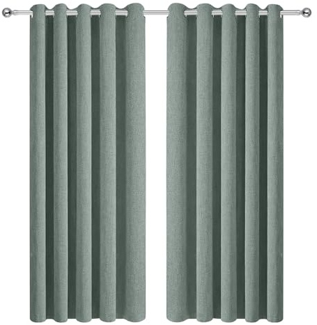 Aspire Homeware 100% Blackout Eyelet Curtains for Bedroom 66”x72” 2 Panels | Faux Linen Thermal Curtains for Living Room 72 Drop, Sage Green, Heat Blocking Energy Saving Privacy Curtain with Tieback