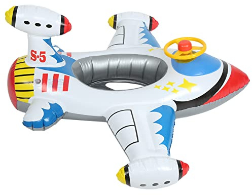 Dilwe Bouée de Natation Gonflable en Avion, Flotteur de Natation pour Enfants avec Volant Rotatif et Buse Anti-Fuite, Flotteur pour bébé pour Nager et Jouer en Toute sécurité (Avion [Blanc])