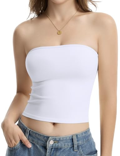 Comfyin Women's Crop Tube Top Strapless Bandeau Tops Sleeveless Backless Summer Going Out Basic Tank Top