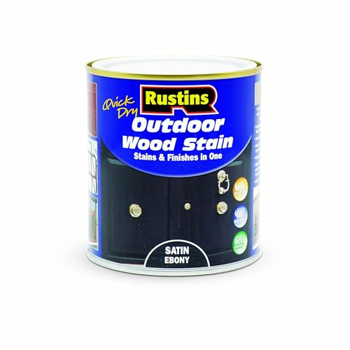 Rustins Quick Dry Outdoor Wood Stain Ebony 500ml- Durable and Weather-Resistant Finish, Fast Drying, Vibrant Color for Decks, Fences, & Furniture, Available in Many Wood Shades