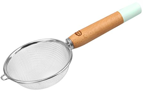 Dr. Oetker Sieb mit Holzgriff Ø 10, Seiher aus der Serie Modern Baking - Retro Design (Farbe: Bunt), Menge: 1 Stück, Silber/Braun