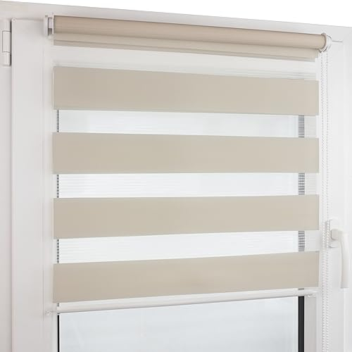 Deco4Me Doppelrollo Klemmfix ohne Bohren (125 x 160 cm, Beige) - Duo Rollo lichtdurchlässig - blickdichte Rollos für Fenster ohne Bohren - Klemmrollo, Fensterrollo, Innenrollo (Stoffbreite 121 cm)