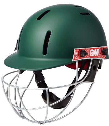 GM | Cricket Helmet | Purist GEO II | BSI Approved Batting Fielding Head Protection - Junior Size Ball Only | Ultra-Strong Geodesic Grille | Green | Small Junior 520-550 mm | Gunn & Moore