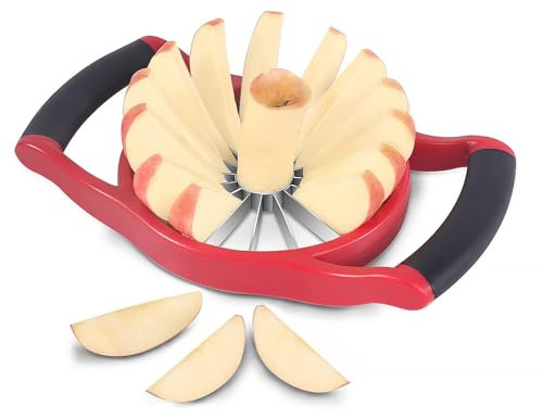 Newness 5.12 Inch Extra Large Apple Slicer, 16-Slices Heavy Duty Apple Cutter, Durable Apple Corer, Stainless Steel Apple Slicer and Corer - for Apple, Potato, Onion and More, Red