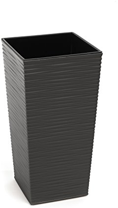 HappyFlower | Hoch Blumentopf | Pflanzkübel | inkl. Einsatz | Quadrat | Meißel-Optik | Übertöpfe (30 cm x 30 cm/Höhe 57 cm, Graphit)