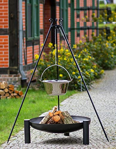 KORONO® Set – Barbecue girevole 180 cm, braciere e paiolo per gulasch in acciaio inox, modello B