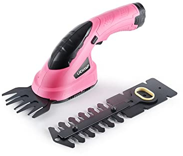 Lichamp 2-in-1 Electric Hand Held Grass Shear Pink Hedge Trimmer Shrubbery Clipper Cordless Battery Powered Rechargeable for Garden and Lawn, CGS3601PK Pink
