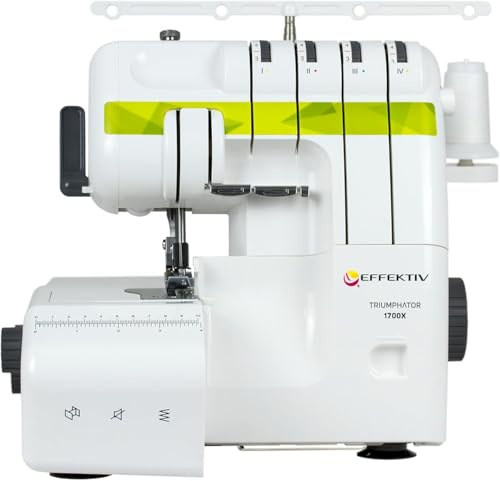 EFFEKTIV Surjeteuse Triumphator 1700X, Machine à Coudre Overlock, Filetage 3/4 Avec Différentiel, Cadre Entièrement en Métal, 14 points, Automatique, Puissant 120 W - 1200 points/min, Pédale (Vert)