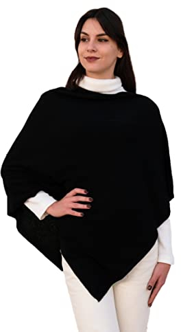 creazioni unique Poncho Damen Winter Elegant und Warm Made IN Italy - Mischung aus Wolle, Viskose und Cashmere Schal für Frauen - Strick Ponchos & Capes für Damen (Schwarz)