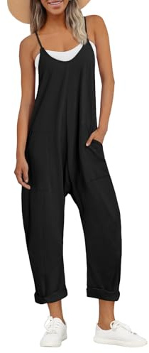 AUTOMET Jumpsuits for Women Summer Cruise Outfits Rompers Beach Vacation Trendy Overalls Jumpers Cami Blackless Dress Spring Fashion Maternity Clothes 2026 Black XL