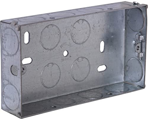 Double Patress Box 25mm – Flush Mount Electrical Back Box for Double Sockets, Switches & Outlets | Durable Metal Flush Mount Junction Box for Wiring, Home & Commercial Electrical Installations