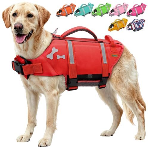 EMUST Dog Life Jacket, Lightweight Dog Life Vests with 2 Rescue Handle, XXL