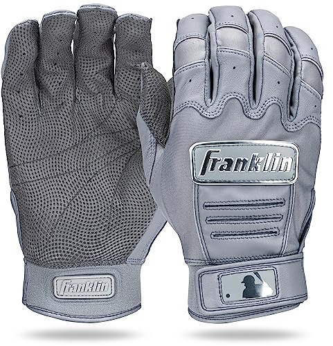 BRIRILINE Franklin Sports MLB Batting Gloves - CFX Pro Adult + Youth Batting Gloves Pair - Baseball + Softball Batting Gloves - Official MLB Baseball Batting Gloves - Gray Chrome - Adult Medium