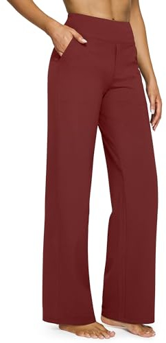 G4Free Yoga Pants Women Wide Leg Pants with Pockets High Waist Stretch Dress Casual Sweatpants Petite/Regular/Tall, Dark Burgundy, M