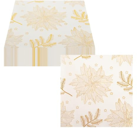 CEILIWEN Lot de 60 serviettes en papier blanches et dorées, serviettes de fête avec motif en feuille d’or, pour mariage, anniversaire, Noël, 33cmx33cm