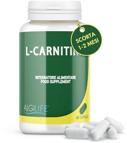 ALGILIFE L- Carnitina Integratore Sportivo Energia e Recupero Muscolare (60 Capsule, Fornitura 1-2 mesi) L Carnitina Integratore per Perdita di Peso, L Carnitine Vegan, Senza Glutine e Lattosio